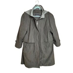 FS Limited Trench Coat Womens 18 Brown Hooded Full Zip Suede Feel EUC